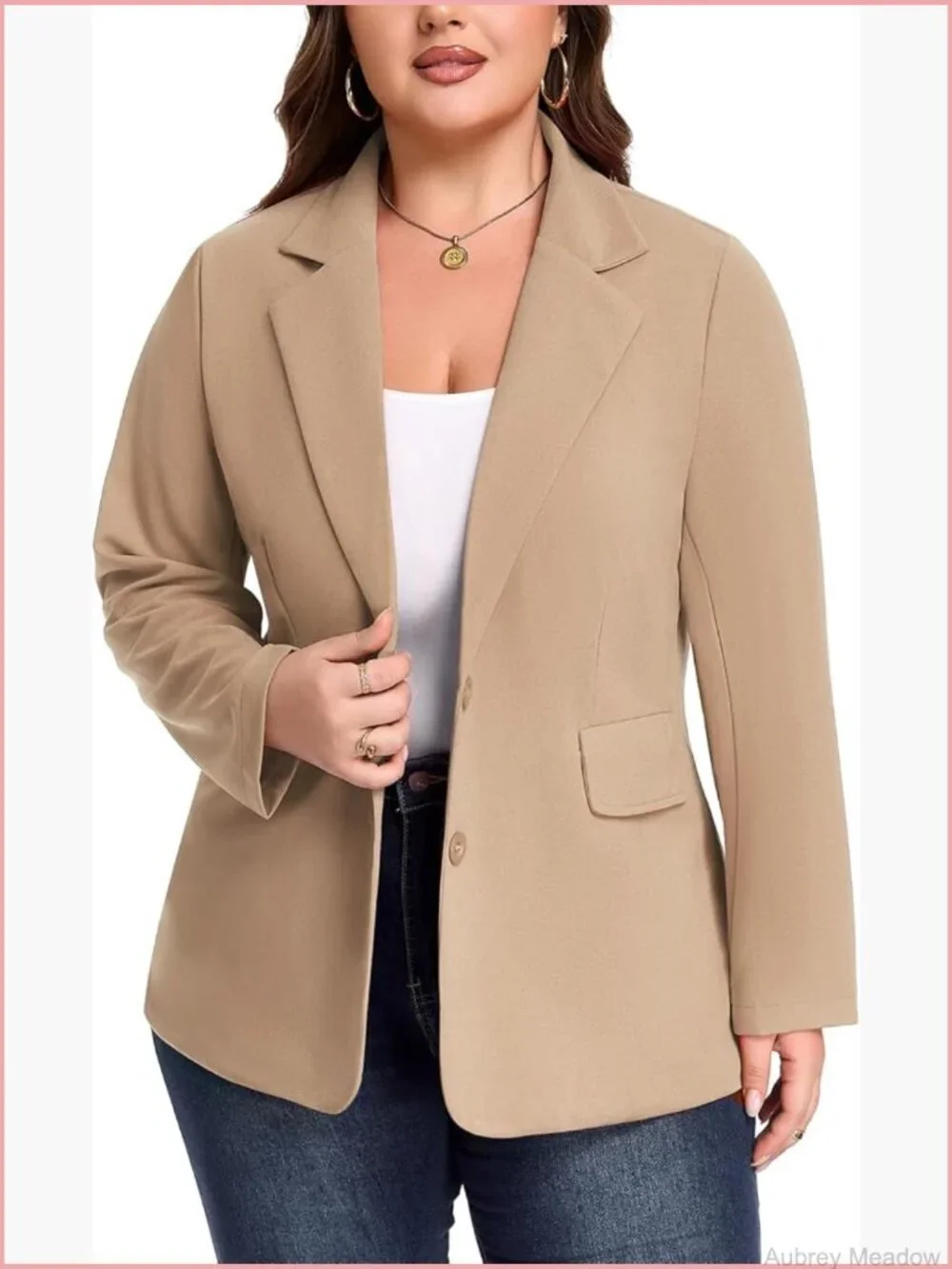 Plus Size Casual Blazer Button Front Long Sleeve Work Office Jacket Pockets